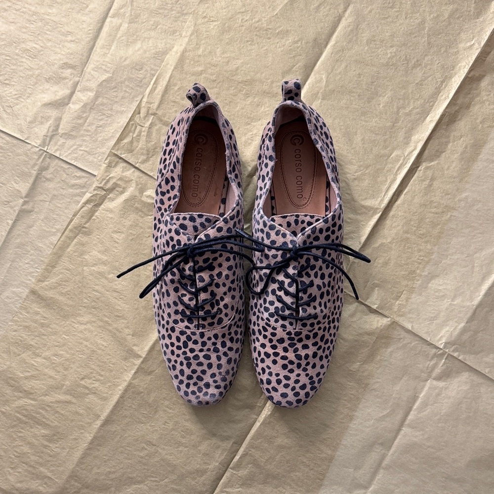 Corso Como Animal Print Beige Black Lace-Up Oxfords | Chic soft suede lace ups
